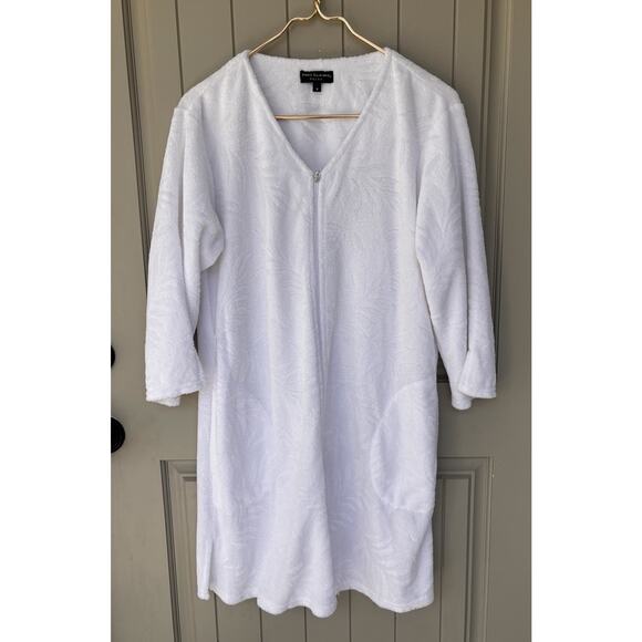 Miss Elaine Relax Housecoat Small Seersucker White 3/4 Sleeve Zip Short Robe - Picture 1 of 5